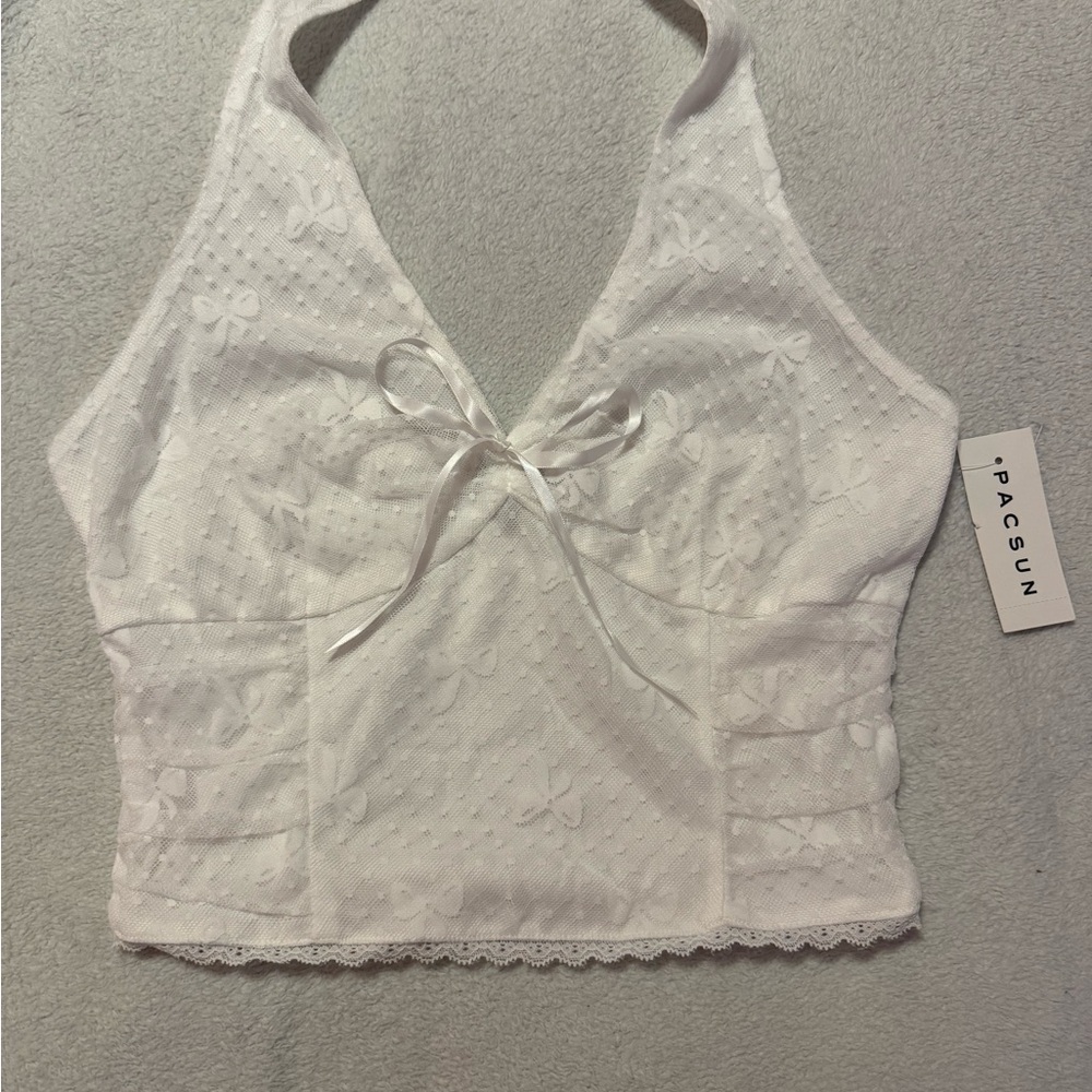 Pacsun White Halter Top with Bow Detail